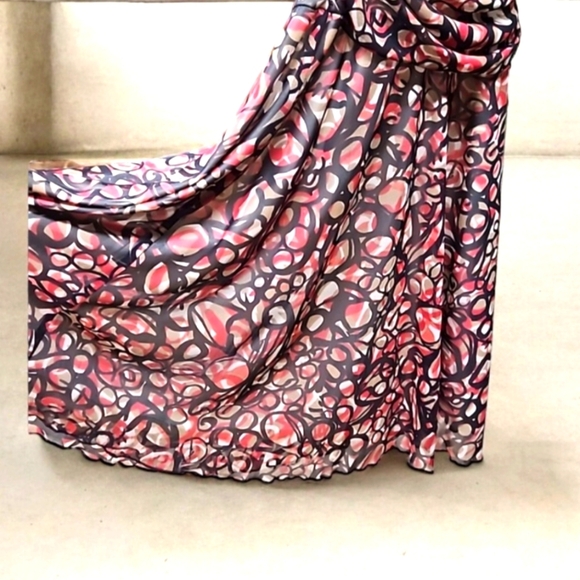 Studio Y, Sz Med, Halter, Dress,  Abstract, Red, Brown, Tan, Ruche, Hi/Lo Hem - Picture 7 of 16